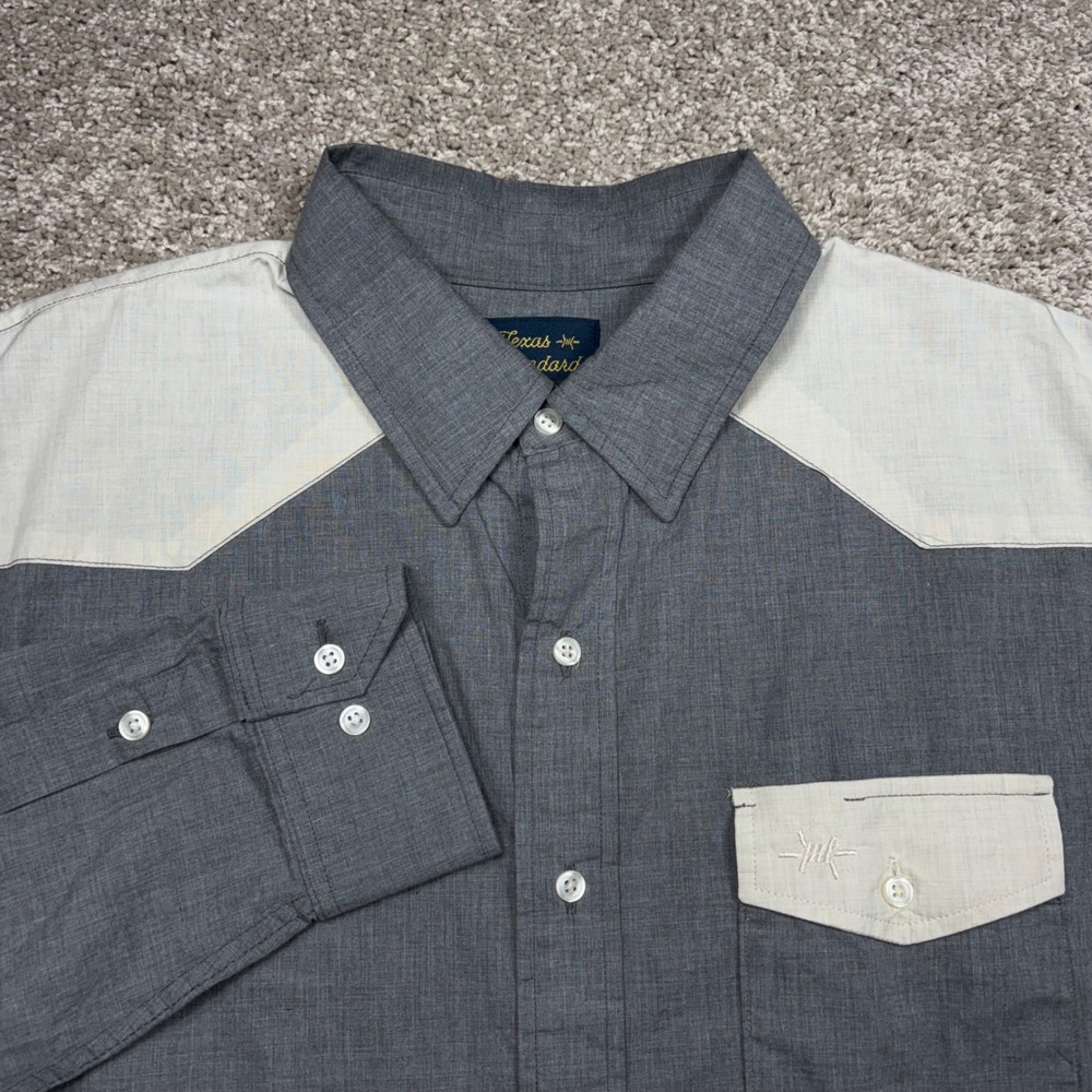Texas Standard Mens XXL Gray Western Field Shirt Long Sleeve Two Tone Made in TX
